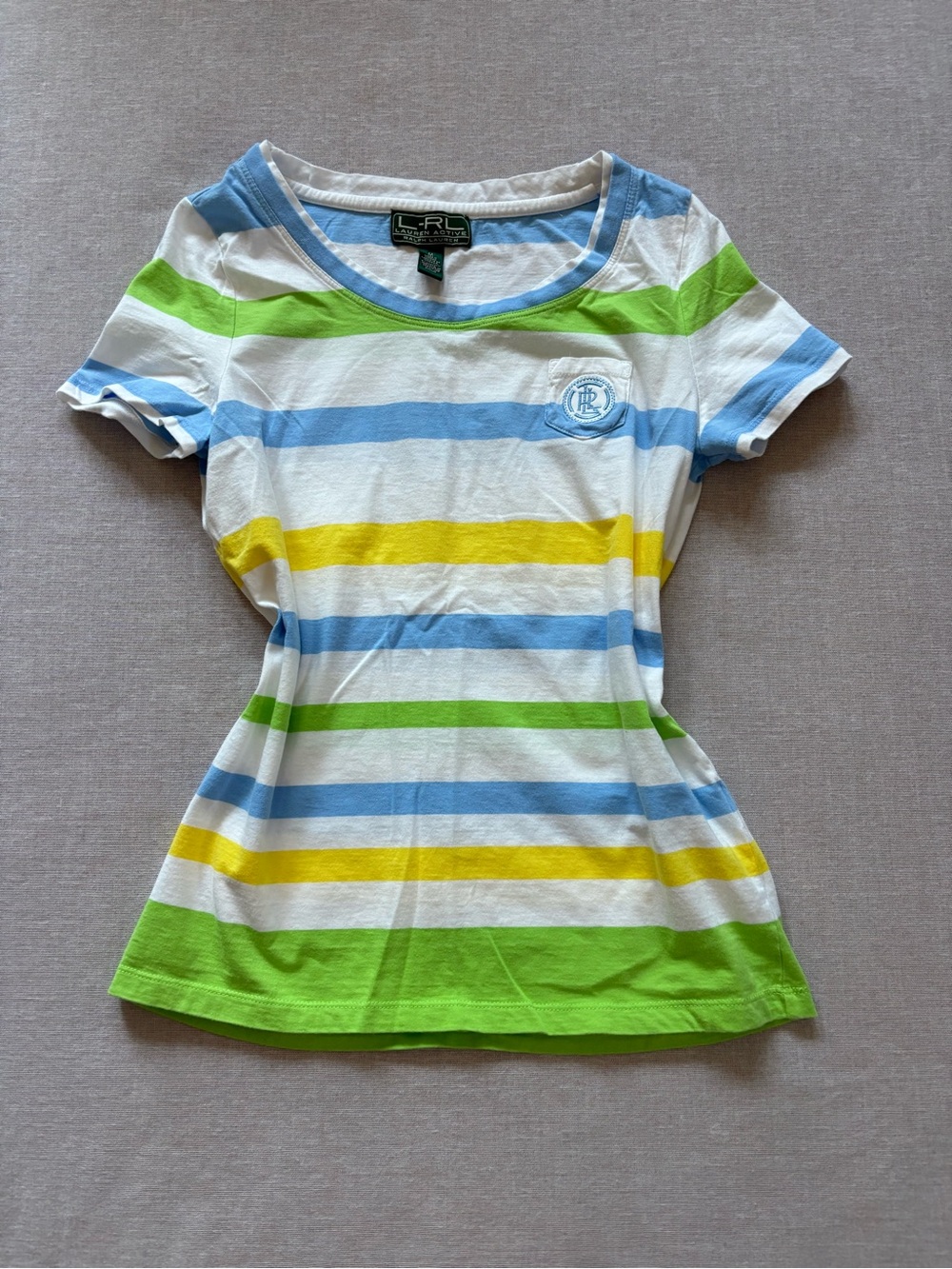 Ralph Lauren Striped Short Sleeve Tee in White, Blue, Green, Yellow